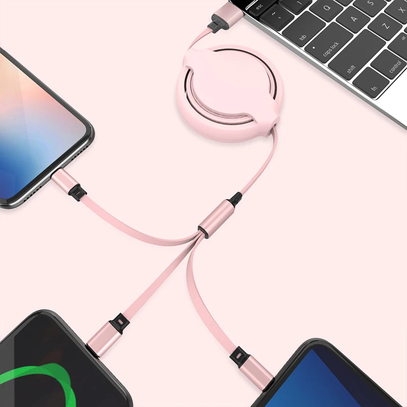 
2020 New Product hot sale nylon 3in1 Charger Cable Light Led Flow Fast Magnetic Micro USB Cable Charging Flowing Charger 