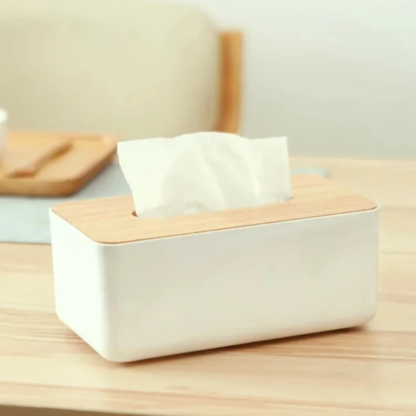 Small Plastic Tissue Box Wooden Lid Square Napkin Holder Container Wet Tissue Paper Dispenser Case Modern Home Car Organizer