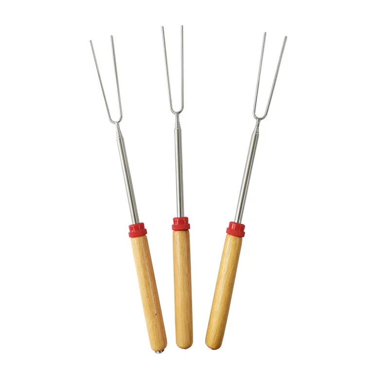 
Retail sale kitchen use BBQ stainless steel fork with roast stick wooden handle 