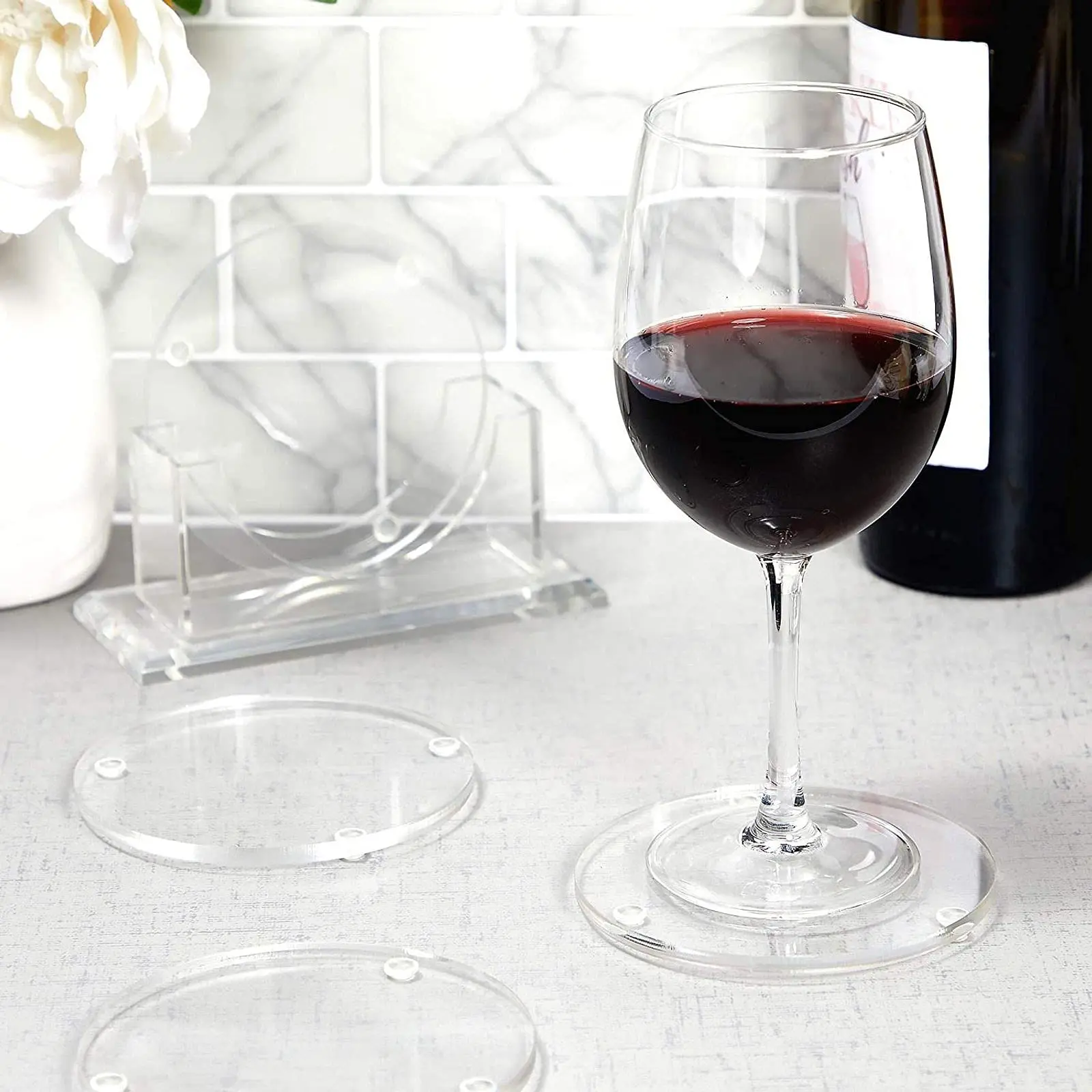 Custom Transparent Round Coaster Set 4 Inch Acrylic Coasters Set with Holder