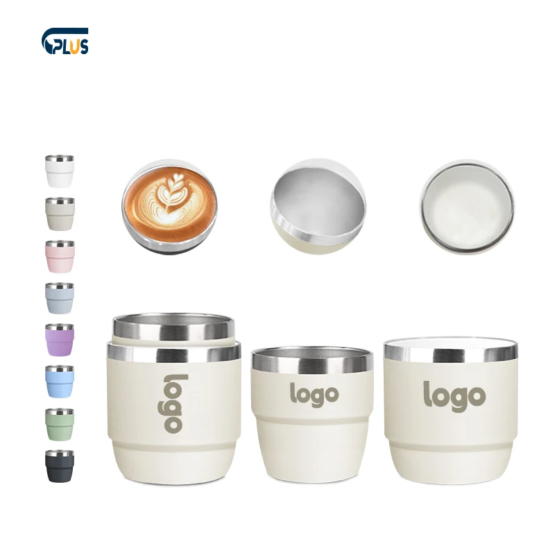 Wholesale 4oz 6oz Stackable Ceramic Mug Camping Stainless Steel Vacuum Insulated Coffee Mug Shot Tea Cup Espresso Mug