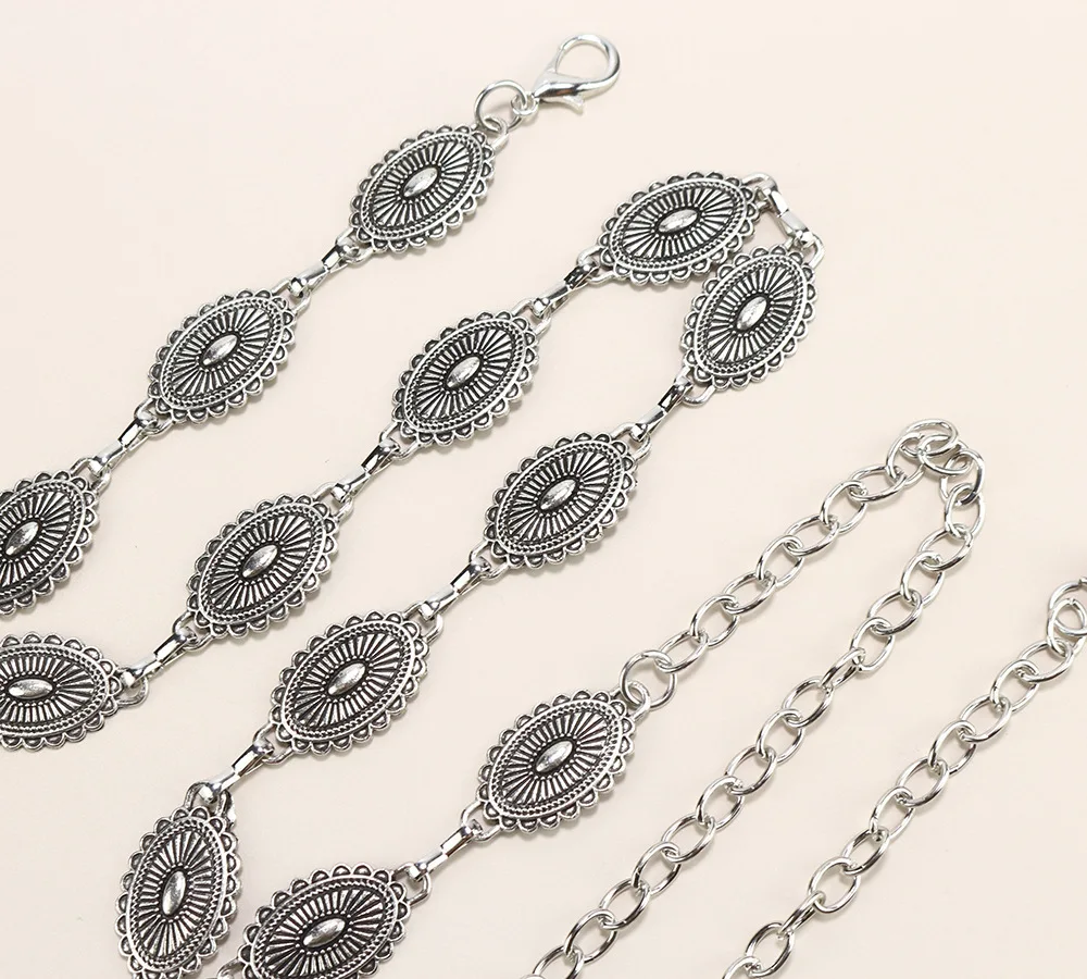 Женский овальный пояс-цепочка из бирюзового металла