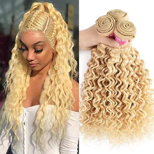 613 Blonde Deep Wave Hair 100% Virgin Hair Deep Wave Bundle 30 Inch Cambodian Blonde Hair
