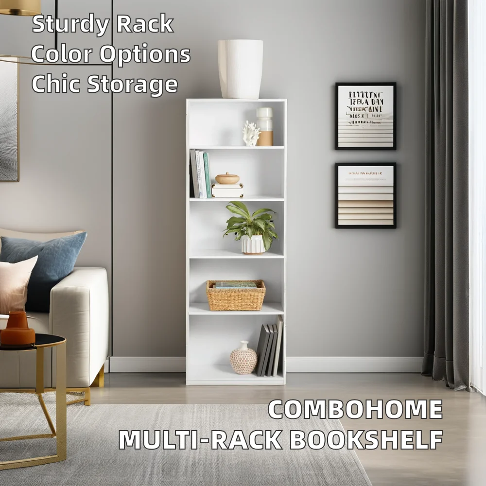 Combohome Standing Type Wooden Bookshelf Bookcase Multi-Racks Living Room Book Shelves Easy Installation Leaning Wood Furniture