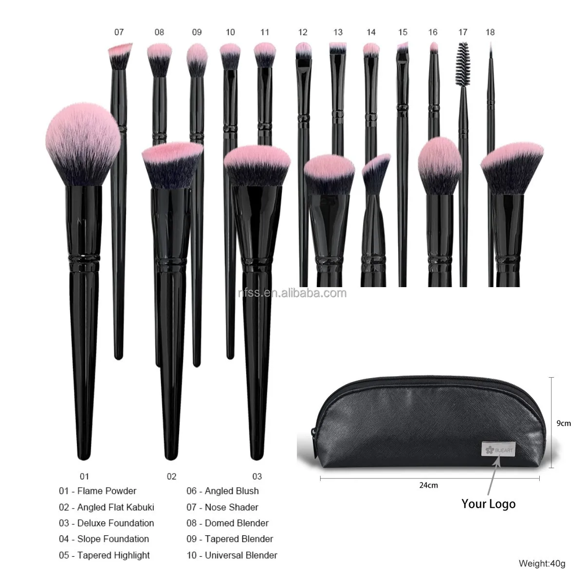 Wholesale 18 pcs Luxury Professional  Cosmetic Brushes Set Tool Custom Logo Make Up High Quality Makeup Brushes Set With Bag