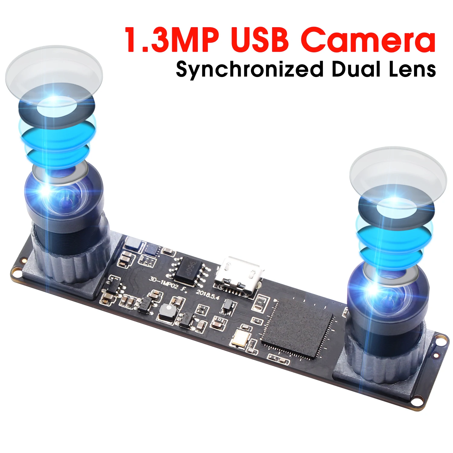ELP 1.3megapixels OV9715 MJPEG 60fps Dual Lens PCB Board OEM Synchronous Stereo Camera USB For Robot VR Camera