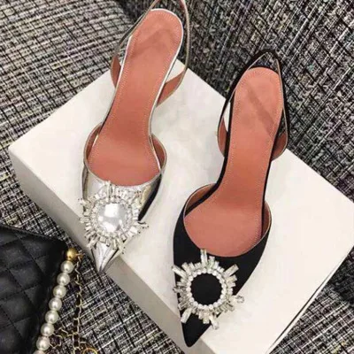 European and American ladies pointed work high heels new stiletto rhinestone female sandals office lady shoes