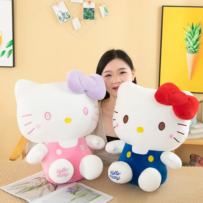 Cute Soft Blue Pink Anime Hi Kt Cat Plush Dolls Strawberry Cat Hello Kt Pillow Cat Cloth Dolls Stuffed Animal Toy Birthday Gift