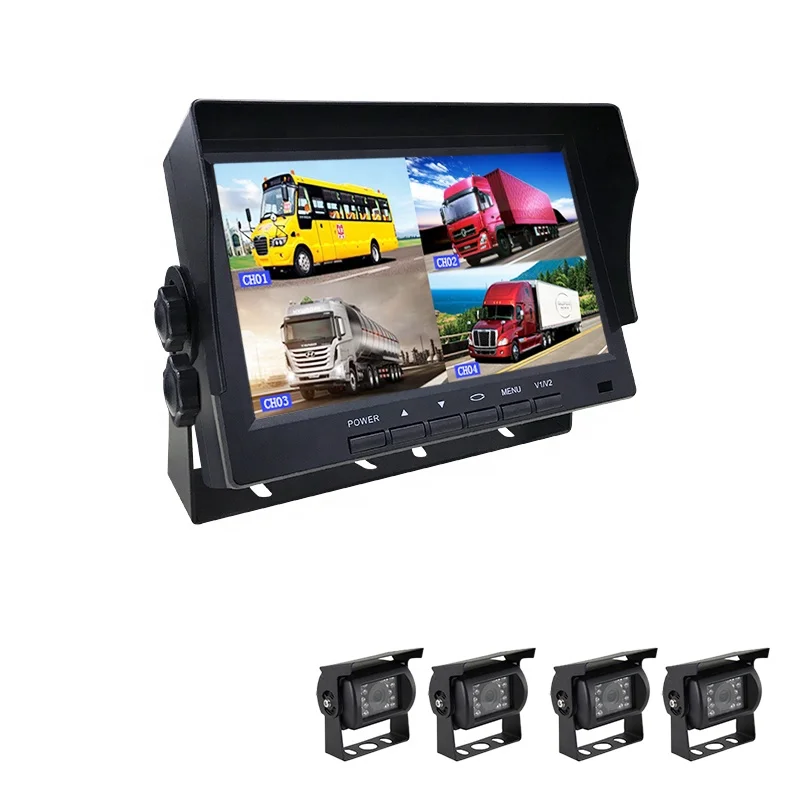 Hot selling 7 inch  Quad Split Monitor Built in AHD DVR 4 Channels Car Reversing aid  Monitor Video Recording all in one