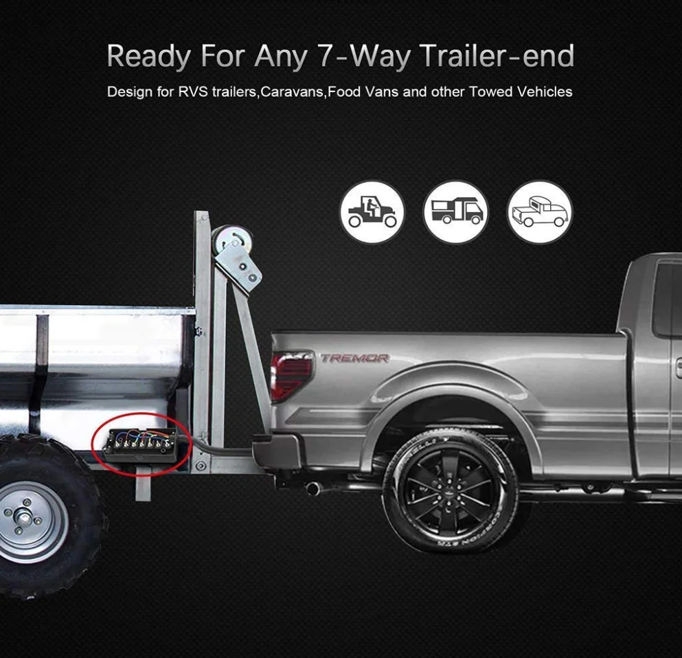 TC7-8W Heavy Duty 7 Way Plug Trailer Cord with 7 Gang Junction Box - 8 Feet Weatherproof Trailer Connector Cable Wiring Harness