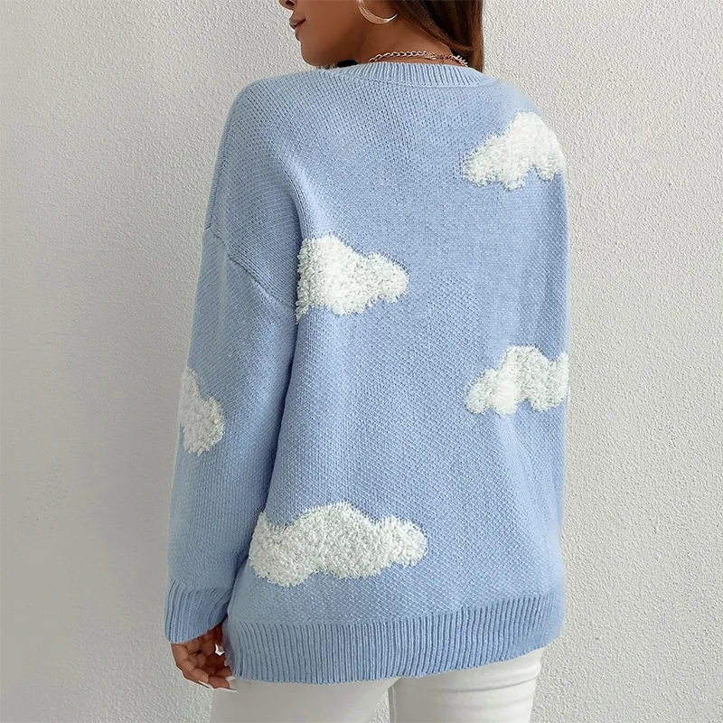 2021 New Fashion Cartoon Cloud Women Sweater Chic Causal Oversized Pullover Autumn New Pull Jumpers Knitted Pullover Tops