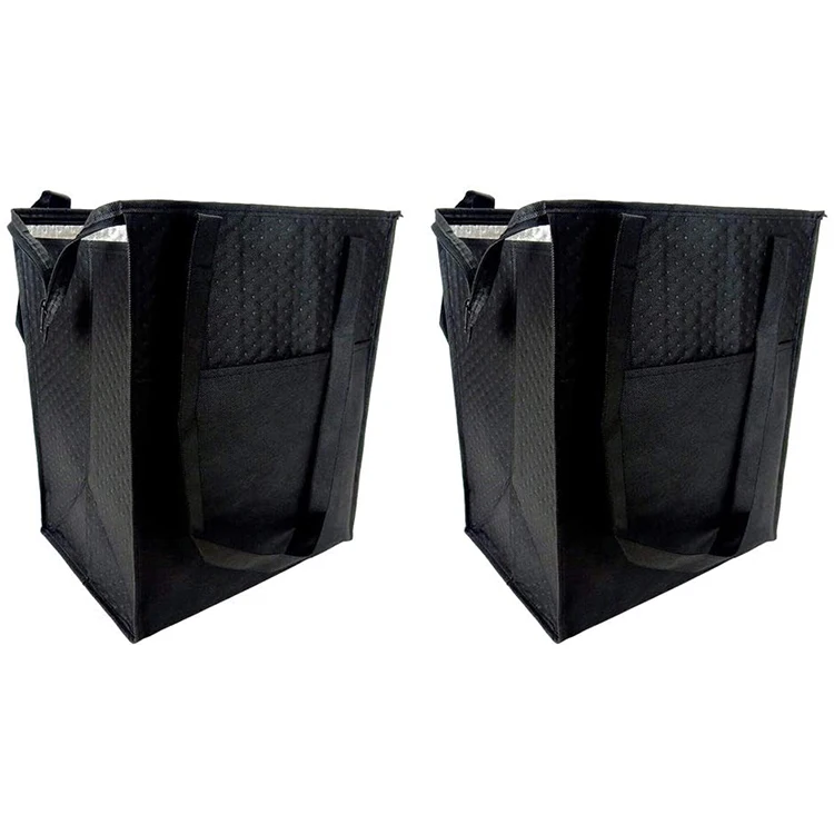 Custom Waterproof Picnic Bag Cooler Thermal Insulated Delivery Bag for Hot and Cold Food Pizza Black Reflective