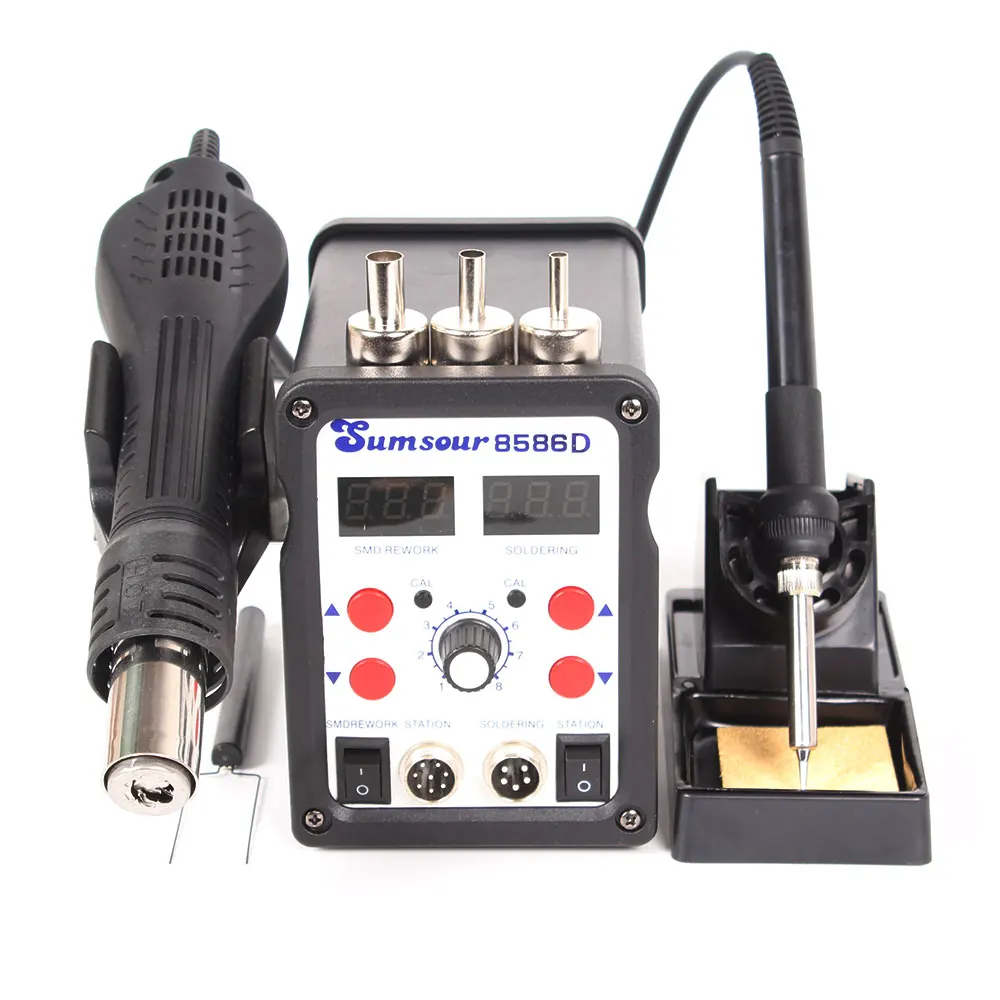 New SMD Solder Station Soldering Iron Hot Air Het Gun 8586D 2in1 110V / 220V ESD BGA Rework Welder Desoldering Repair with Tools