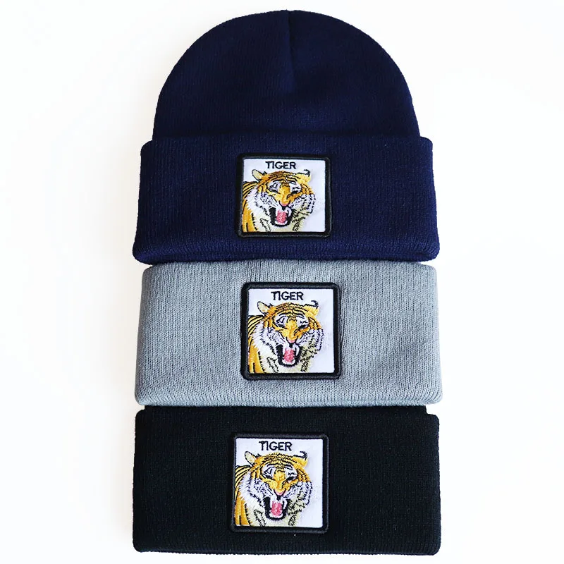 Popular Animal Cartoon Knitted Hat Winter Warm Beanie Hat Black Panther Tiger Lion Bulldog Snake Wolf Hat