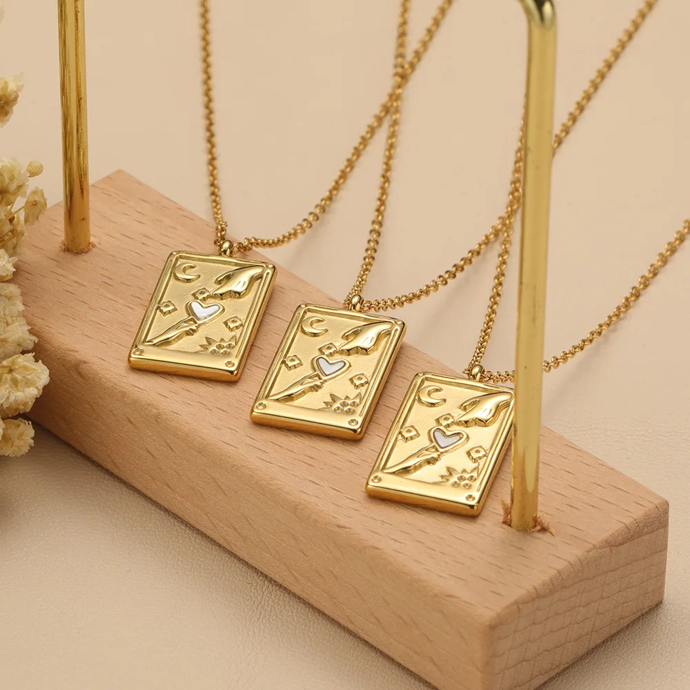 Retro Square Brand Moon Necklace Waterproof Titanium Steel 18k Gold Plated Trend Heart Necklace Fashion Jewelry 2023 New