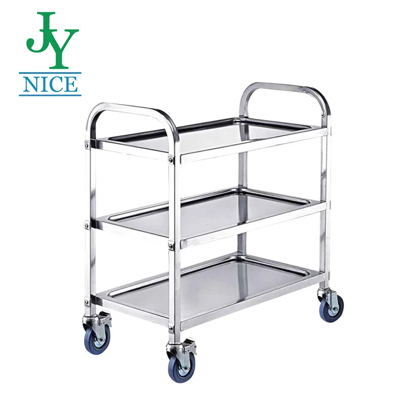 High Quality Stainless Steel 201 Metal Commercial Kitchen Bar Utility 3 Tier Cleaning Service Trolley