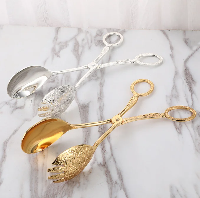 Cake Birthday Party Hot Sale Cake tongs Tableware Buffet tongs  Metal Spoon Salad Clamp Exquisite Party Self-service Clamp