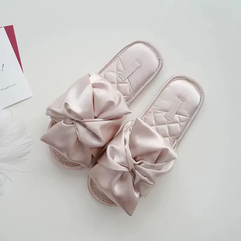 Custom Label  Ladies Soft House Home Bedroom Indoor Slipper Latest Design Bow-knot Solid Color Floor Slippers