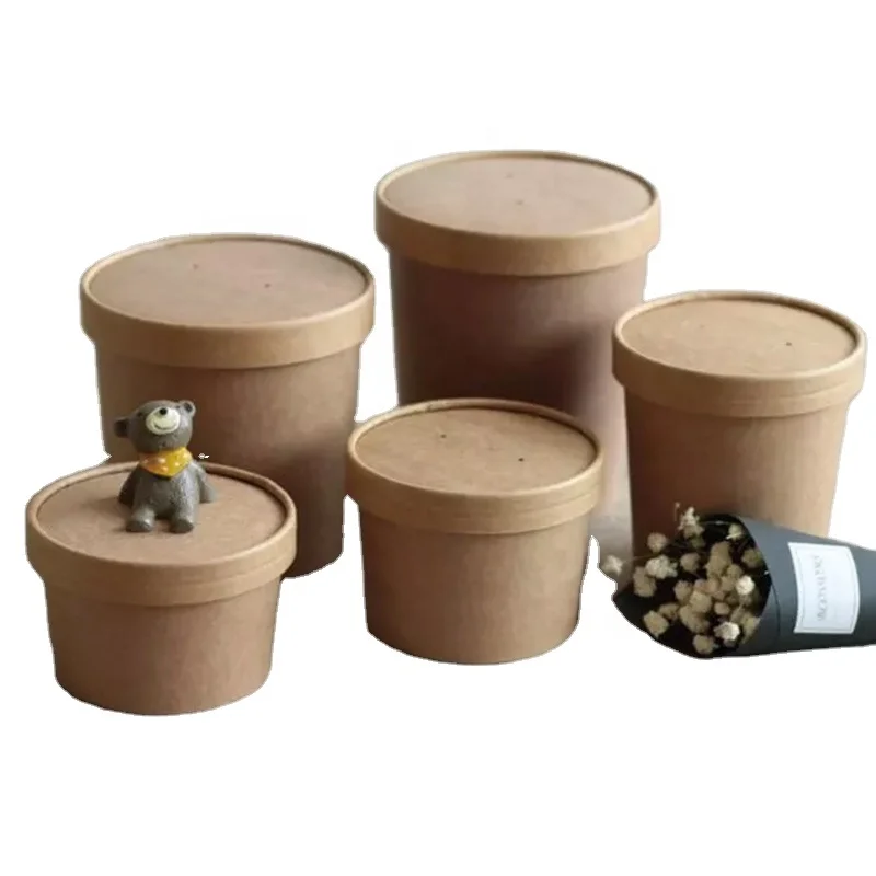Disposable kraft paper soup bucket take away custom printed kraft disposable paper soup bowl