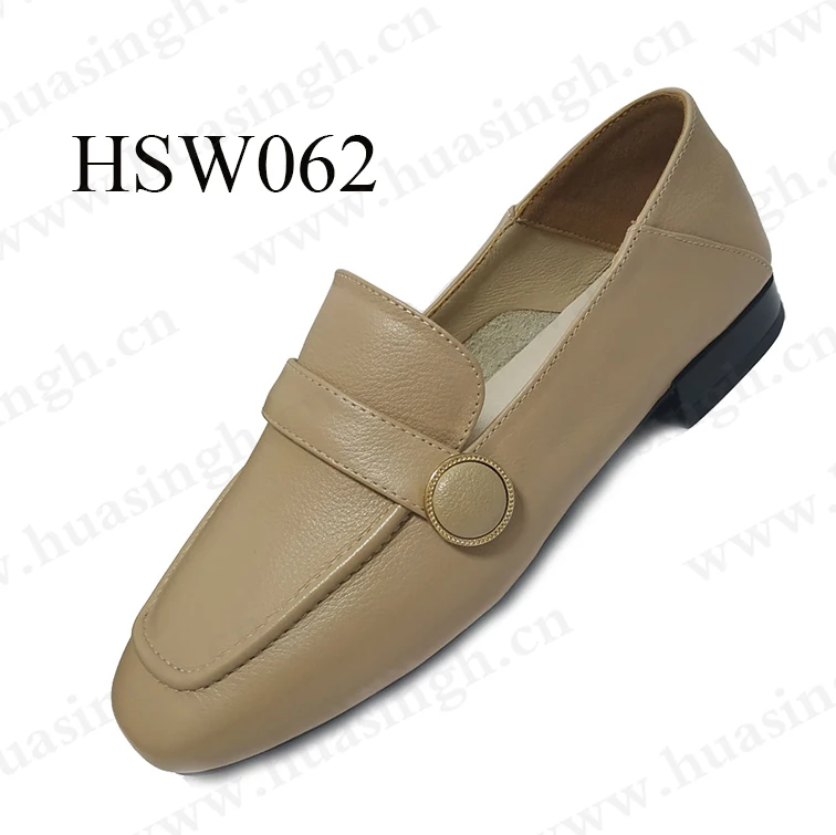 LXG,sharp toe style white full grain leather peas shoes for lady easy wear anti-slip rubber outsole low heel causal shoes HSW061
