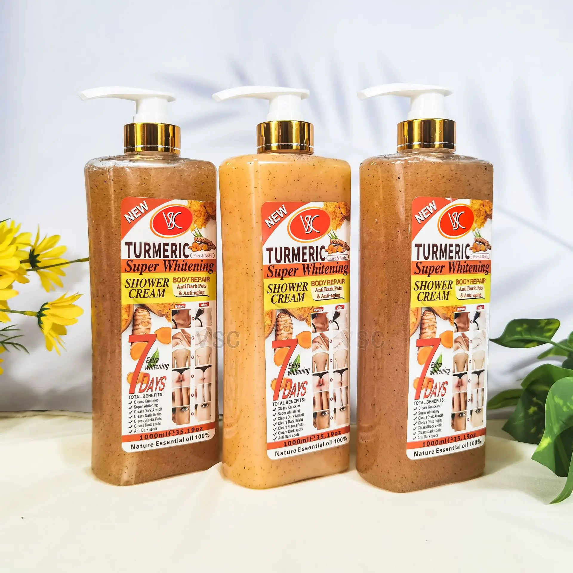 High Quality Turmeric Brightening Shower Gel Papaya Rose Vitamin C Hydrating Body Wash Exfoliating Scrub