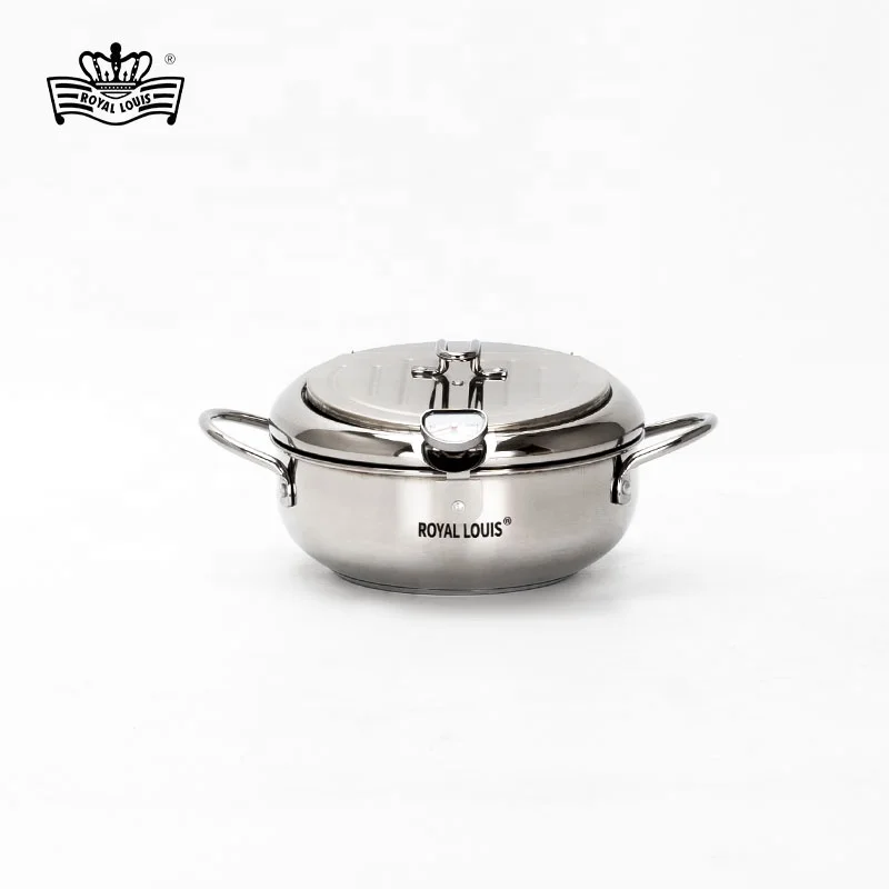 Japanese Deep Frying Pot with a Thermometer and a Lid 304 Stainless Steel Kitchen Tempura Fryer Pan 20 24 28 cm Kitchen Utensils
