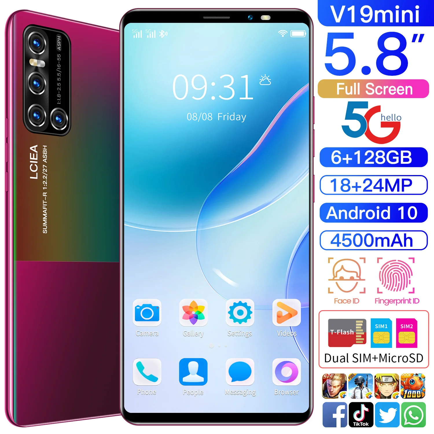  Бесплатная доставка новый базовый 5 8 дюймовый мини-смартфон V19 сотовые телефоны android 10 дешевые мобильные