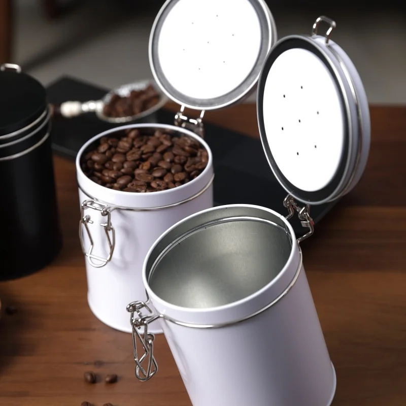 Wholesale Printing Design food grade airtight round  can with iron buckle coffee tin can tea metal tins container with lid