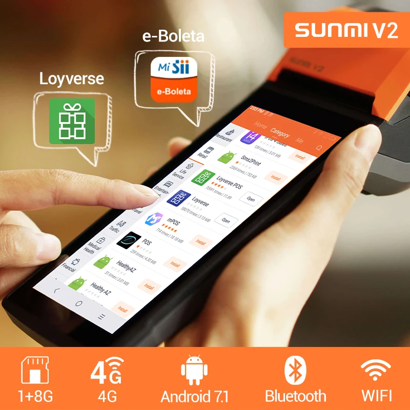 Sunmi V2 4G Cashless Payment Device Billing System for Small Supermarket Contactless Terminal Pos Cash Register with Software