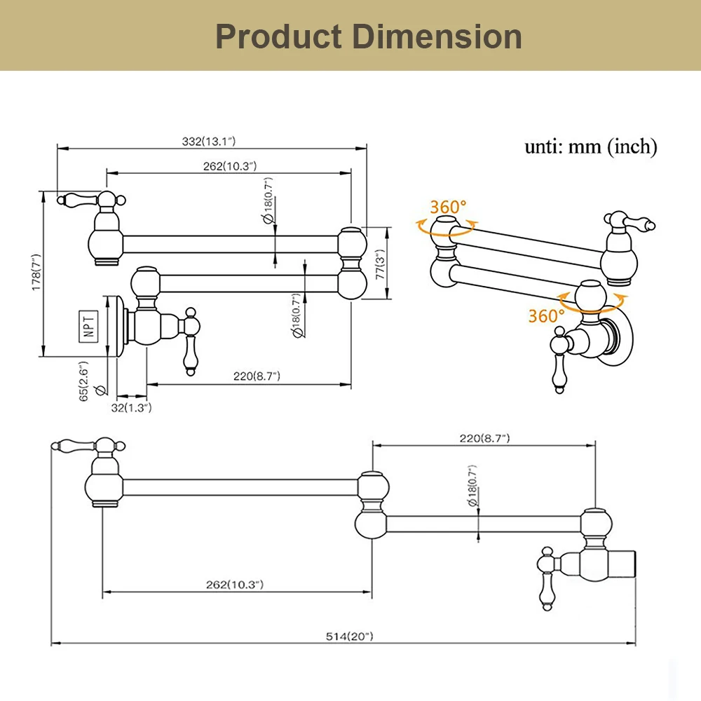 Faucets Mixers&Taps Single Hole Folding Kitchen Faucets Kitchen Taps Brass Pot Filler Faucet Tap