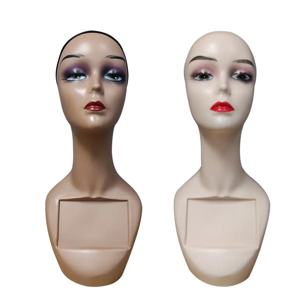 Оптовая продажа по индивидуальному заказу, недорогой новый парик, дисплей головы, реалистичный женский макияж, лицо, черный манекен, голова с плечами