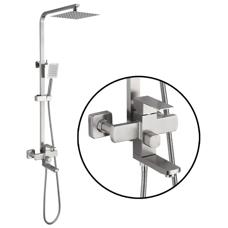 Popular 304 stainless steel bathroom shower faucet square shower head bathroom accessories hot and cold luxury Shower set