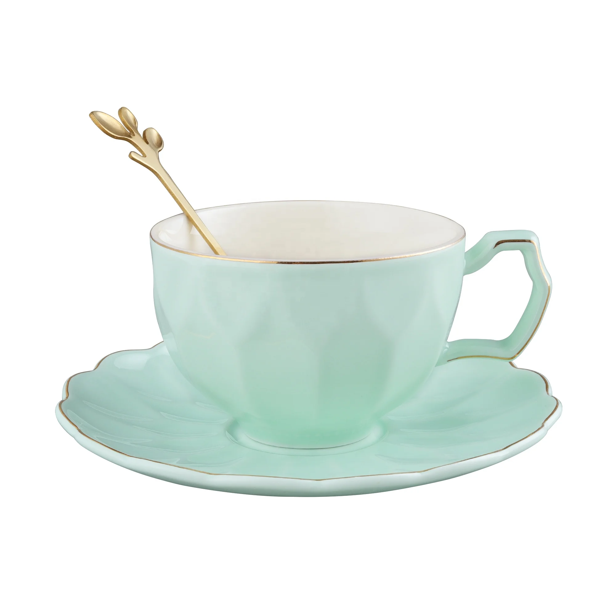 Wholesale Multi-color Vintage Tea Cup with Spoon 200 ml Coffee Cup with Saucer, Porcelain Tea Cup for Espresso, Cappuccino