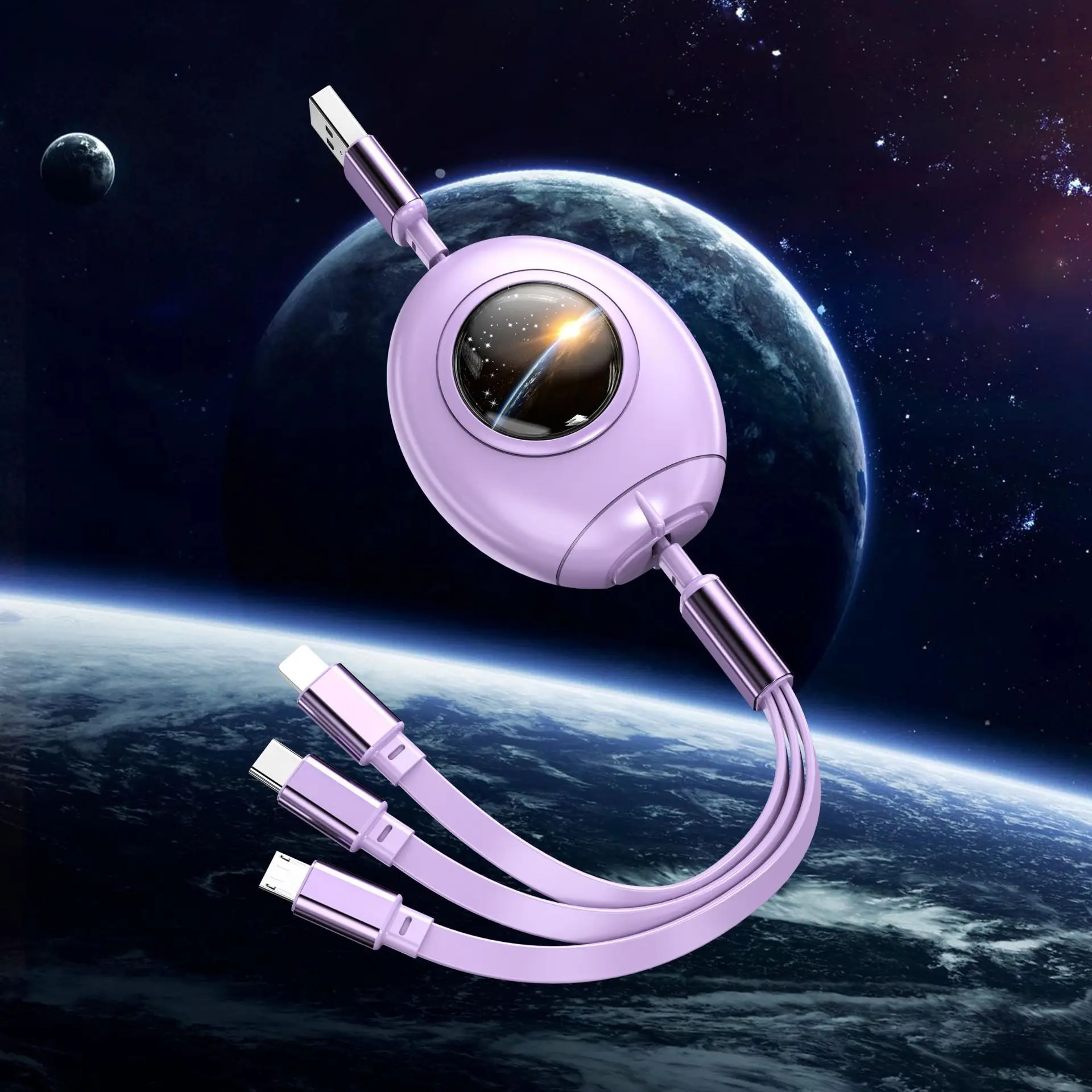 New Rocket Telescopic Data Line 3-in-1 3A Fast Charge China-Chic One Drag Three Charge Wire Small Gift Custom Spot