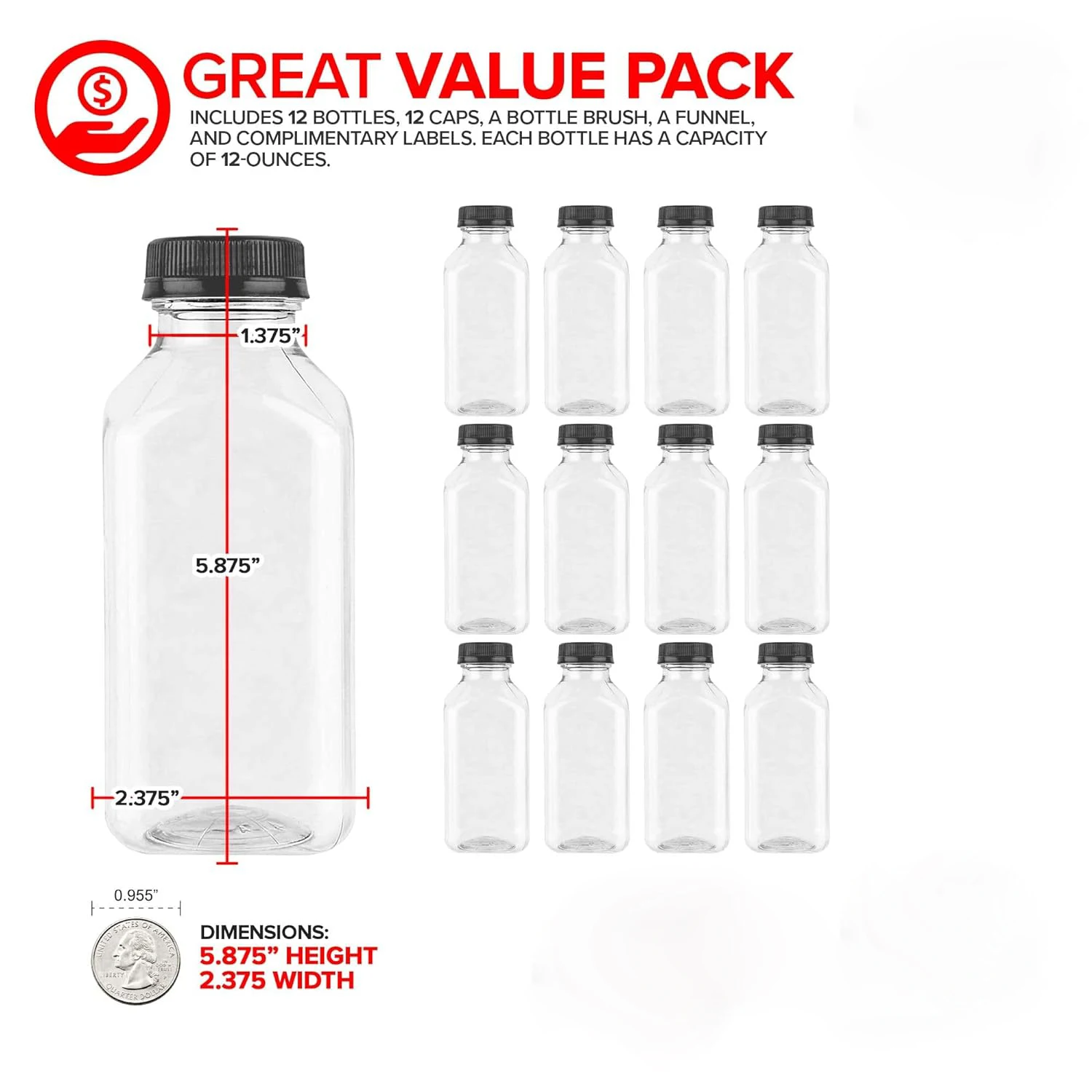 12oz Juice Plastic Bottle Beverage Square Bottle With Plastic Cap PET Plastic Bottle