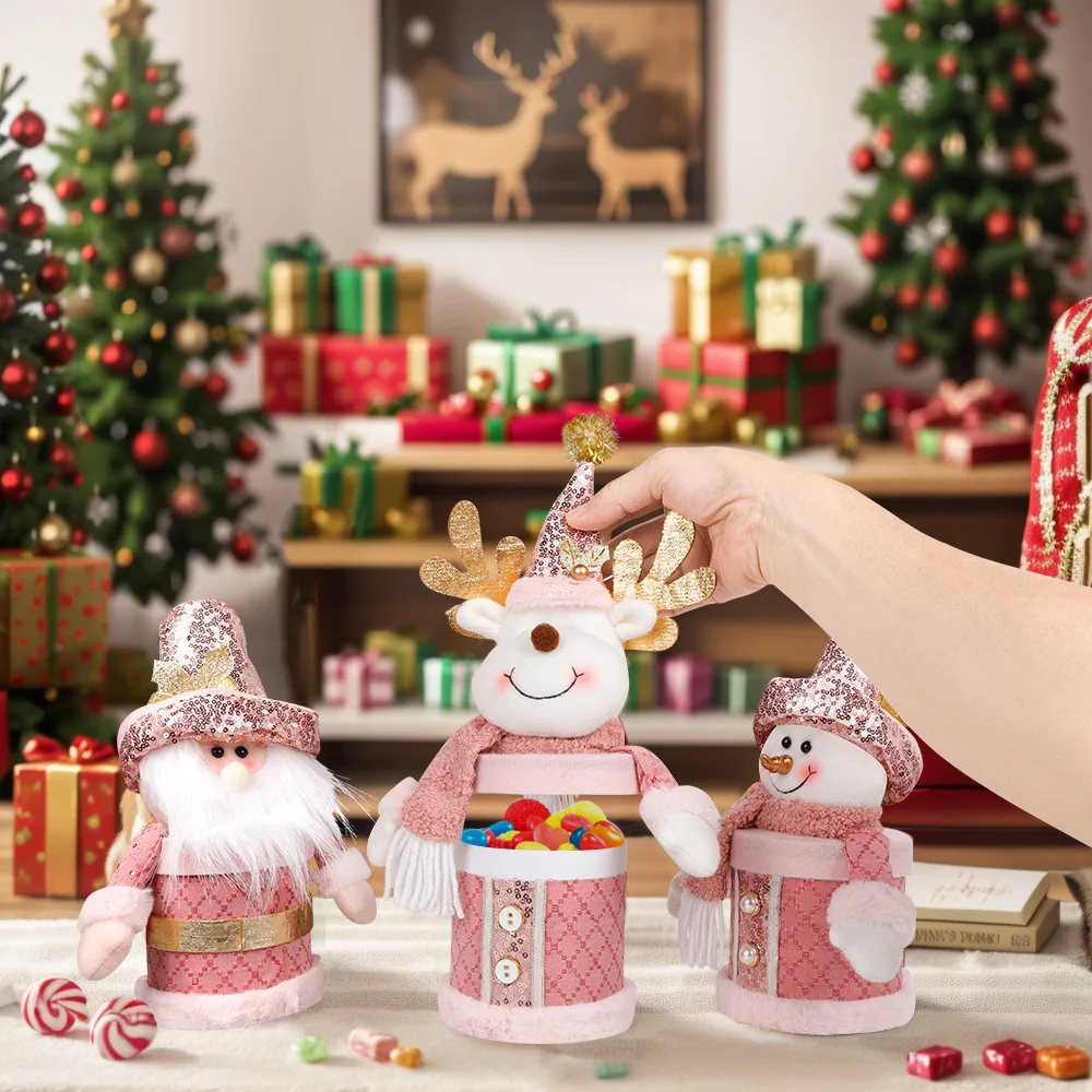 2025 Pink Candy Jar Cute Christmas Doll Peace Fruit Box Christmas Candy Packing Box