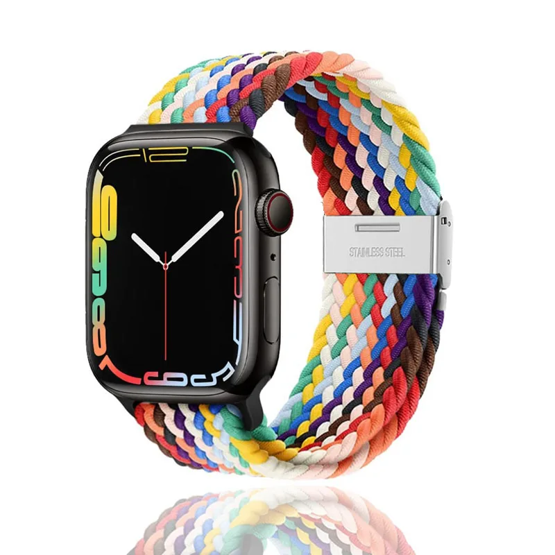 Adepoy Custom Elastic Braided Bracelet Watch Belt Replacement Nylon Watchband Watch Strap For Apple Watch Series 8 7 6 SE