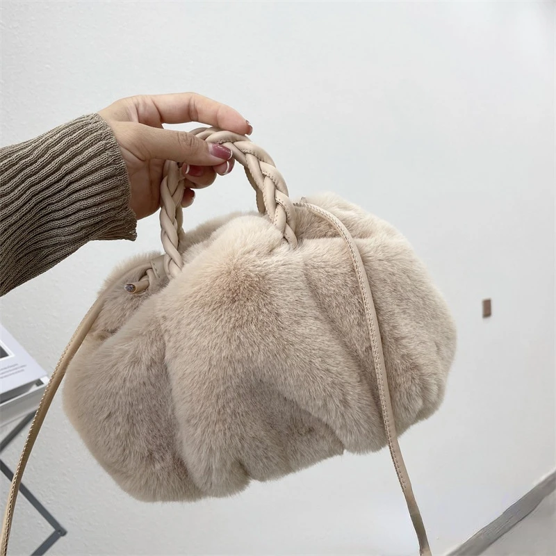 hot selling 2022 autumn and winter new wool-like pumpkin hand bag female drawstring handbag classic women plush bag