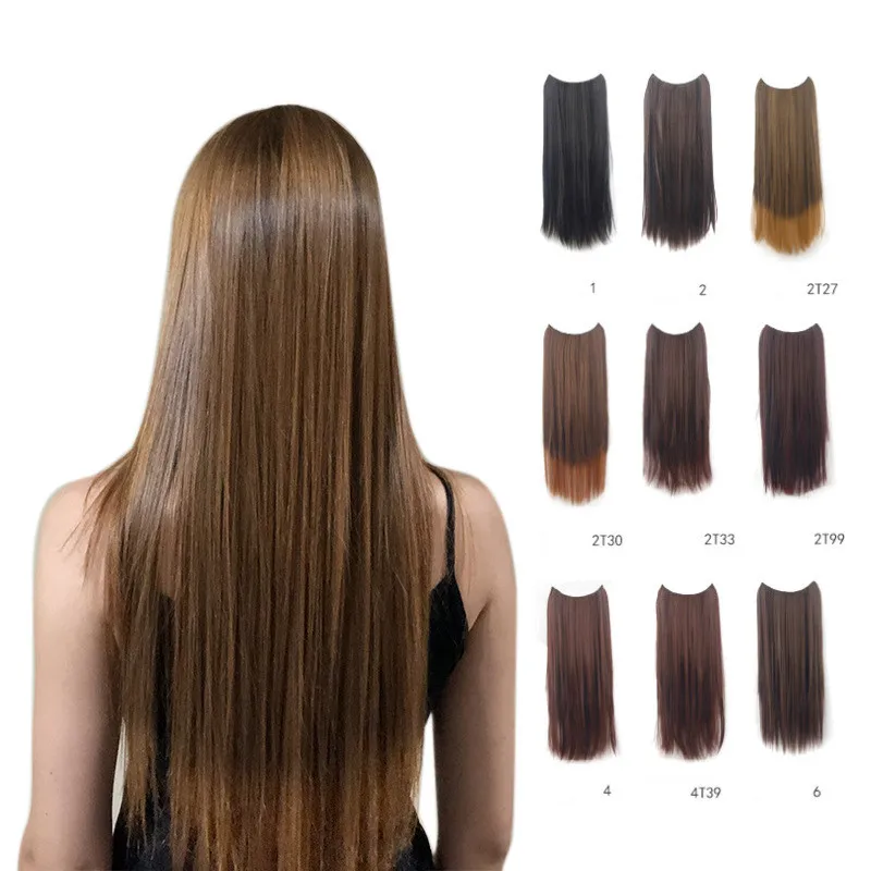 Накладные прямые синтетические волосы, накладные пряди, 24 дюйма, 5 зажимов, 33 цвета, термостойкие