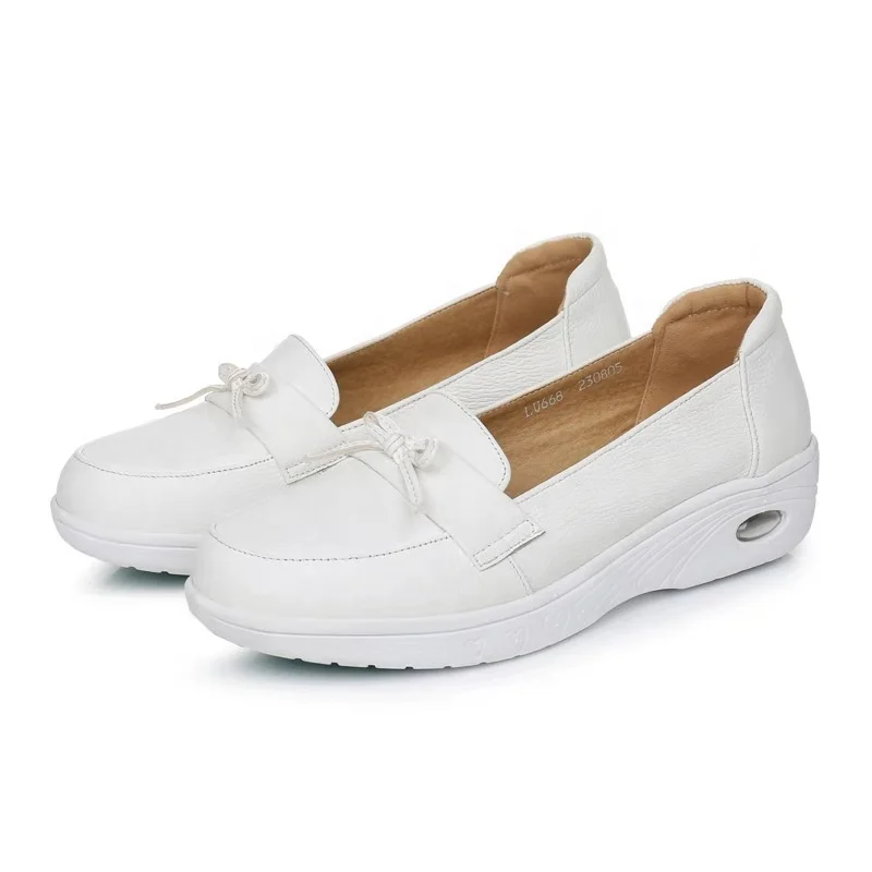 Оптовая продажа с фабрики лидер продаж Удобная белая нескользящая обувь для медсестер из коровьей