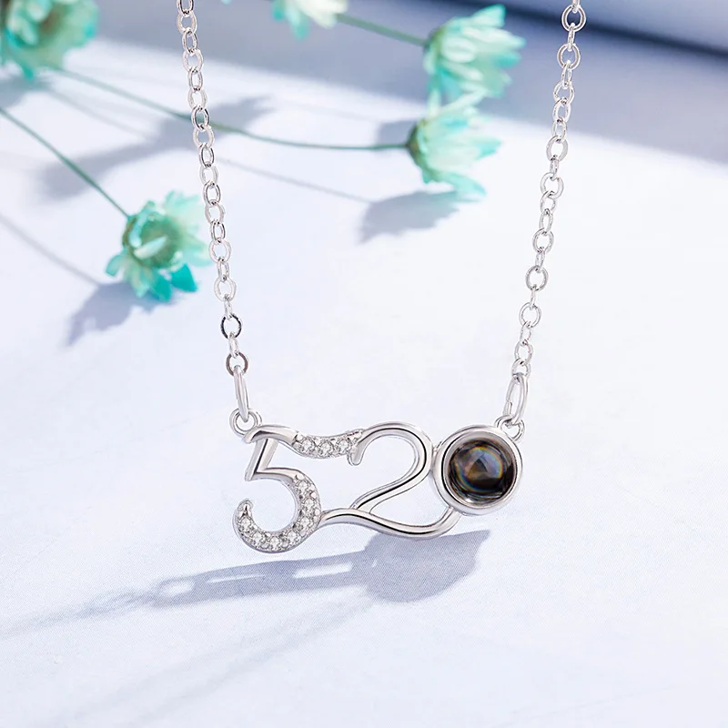 Explosive Models in 100 languages I love You Necklace Female Projection 520 Necklace Collarbone Chain fashion Jewelry