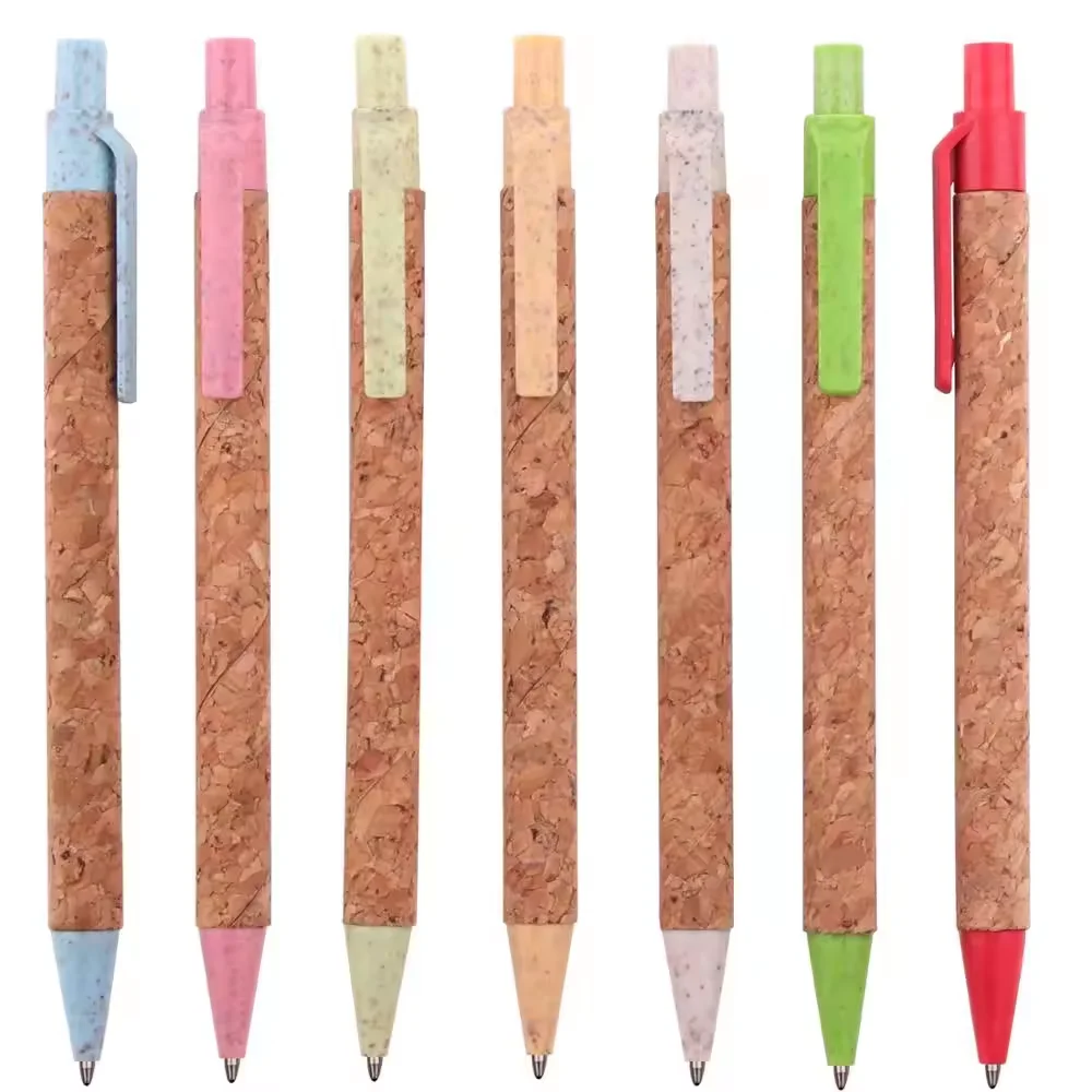 HAITU Customized ecological recycled eco friendly logo pen wheat straw material cork pen eco ballpoint pen