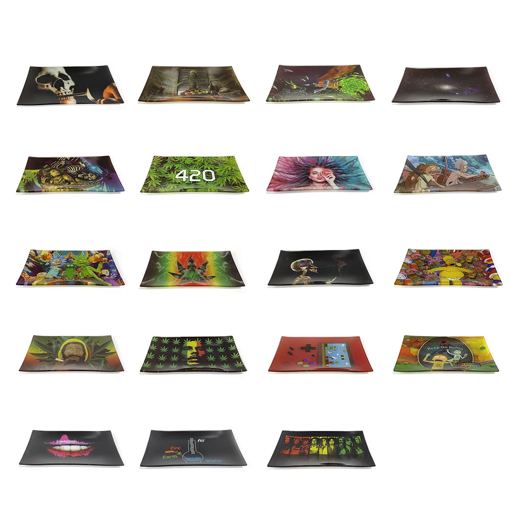 255*155mm Rectangle Glass Tray Custom Pattern Premium Shatter Resistant Glass Rolling Tray