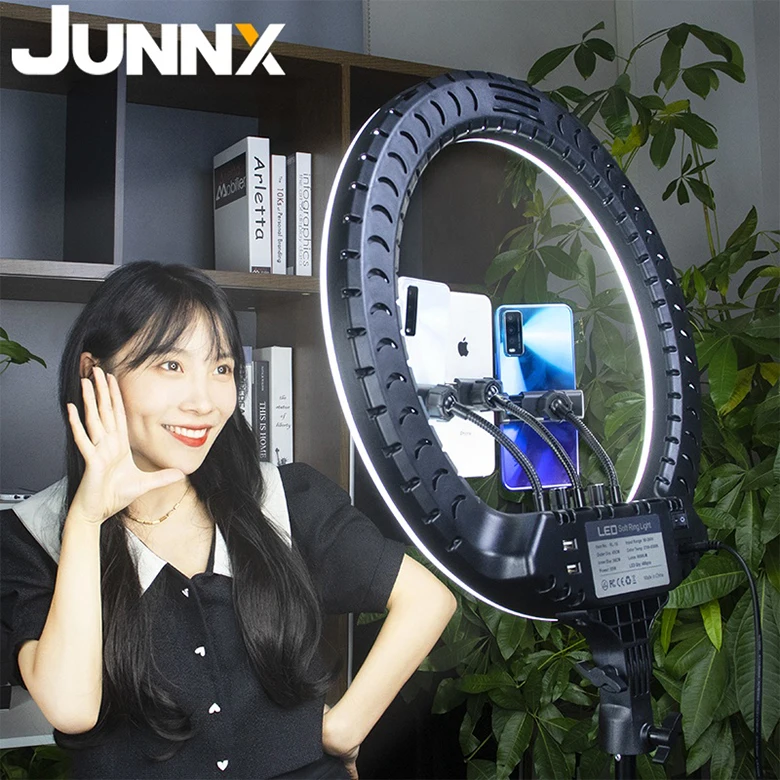 JUNNX 10inch 18inch 21inch Ringlight Heart RGB 6 8 12 13 14 16 20 10 21 18 inch Makeup LED Seflie ring light avec tripied Stand