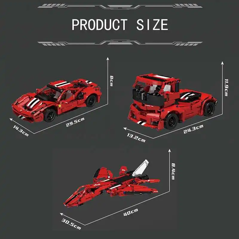 MOULD KING 10076 F488 3in1 Toy Car Educational Plastic Kit Bricks Set 3in1 Changeable Model Building Car Block For Kids