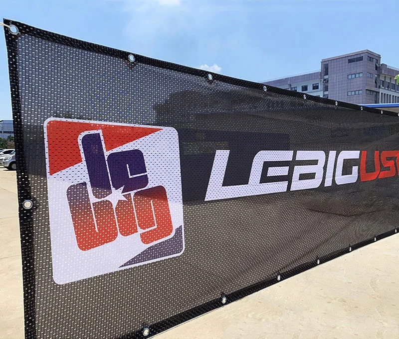Custom Logo Printed Polyester Mesh Banner Backdrop Outdoor Windproof Rectangular Fabric Mesh Banner For Event