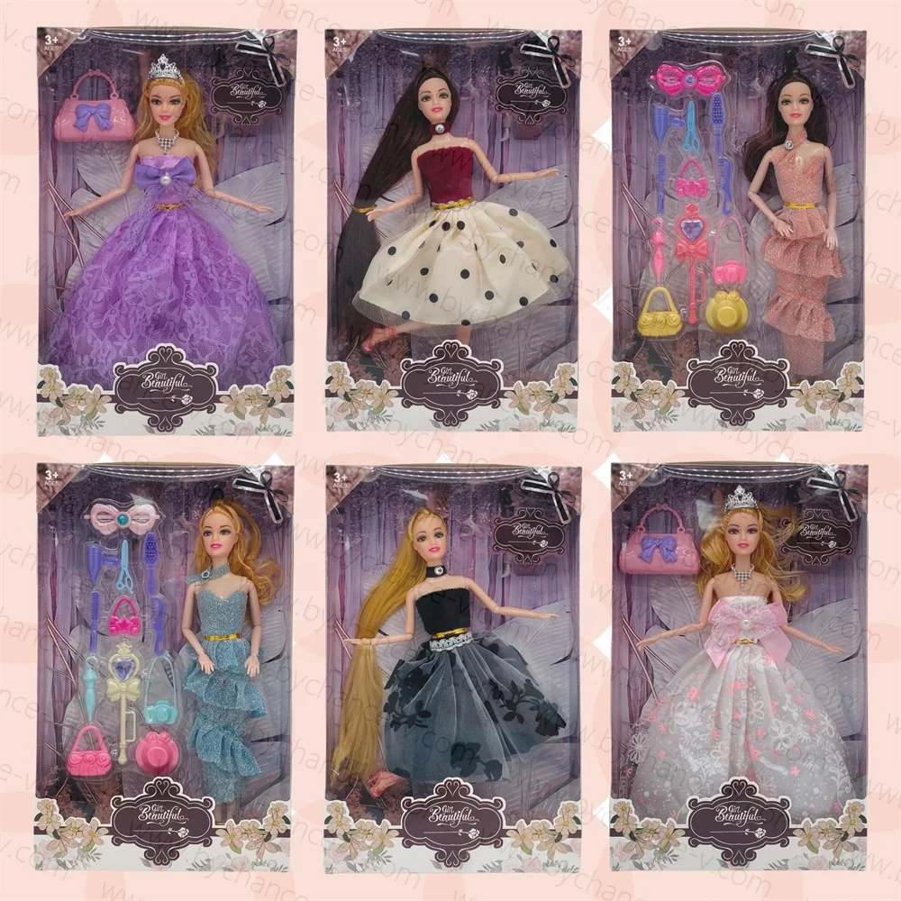 Best gift for young girls wedding groom and bride doll with beautiful evening dress princess dress girls pretend play hot toy