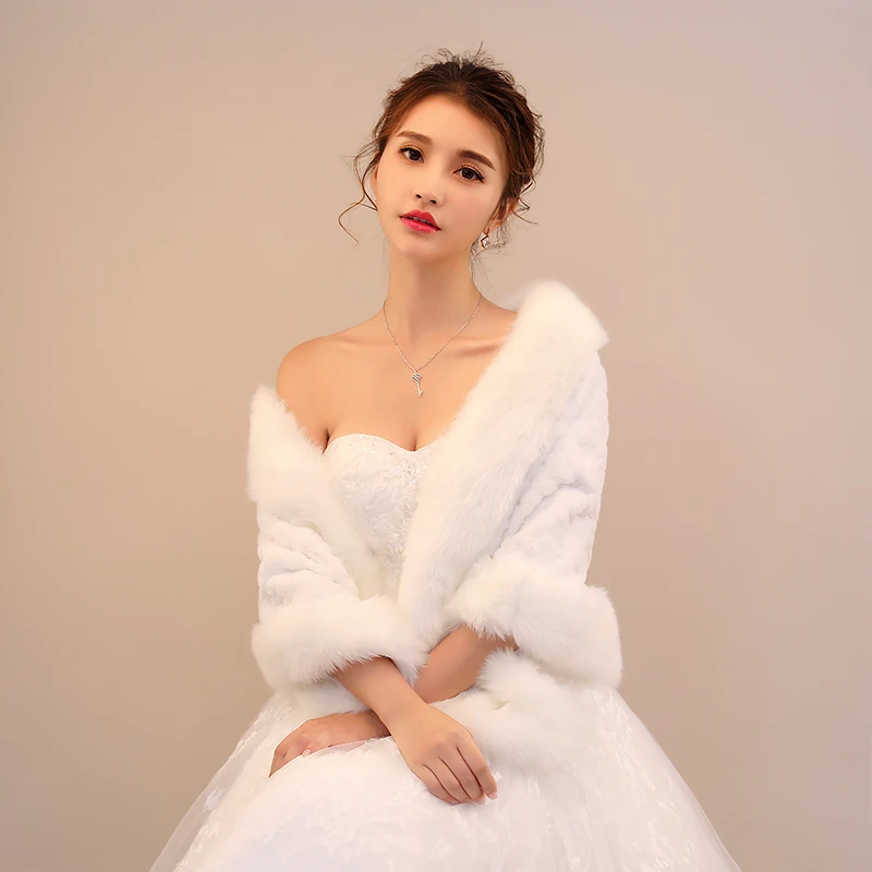 
Wholesale new fluffy plush collar shawl faux rabbit fur heart-shaped bride big shawl 