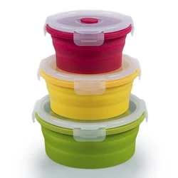 3Pcs Bowl Sets 350/500/800 ml Silicone Folding Lunch Box Folding Bowl Silicone Foldable Salad Bowl lunch box with Lid