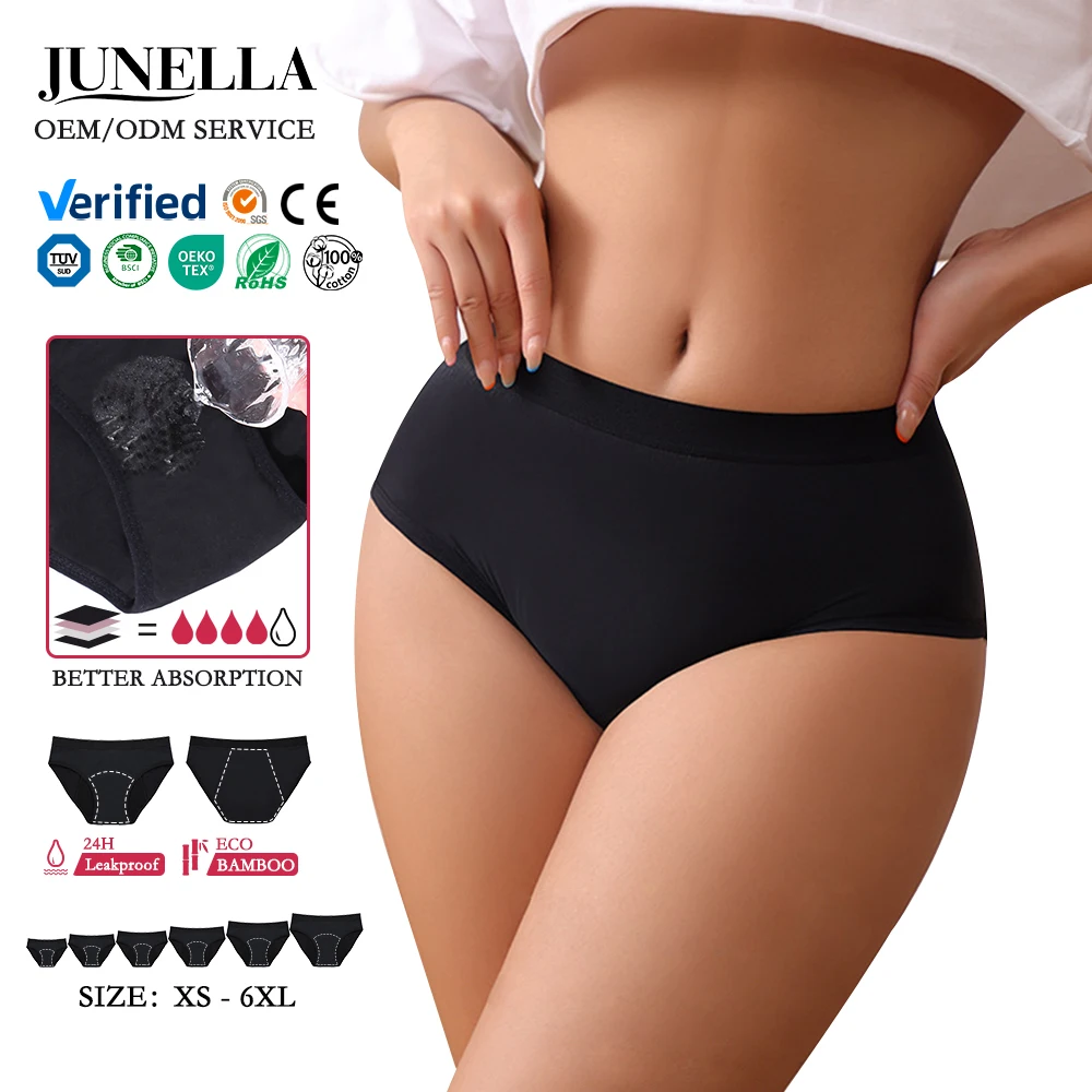 Women Period Panties Female Seamless Cotton Bottom Crotch Period Underwear 4 layers  Leak Proof Heavy Flow Black Period Briefs